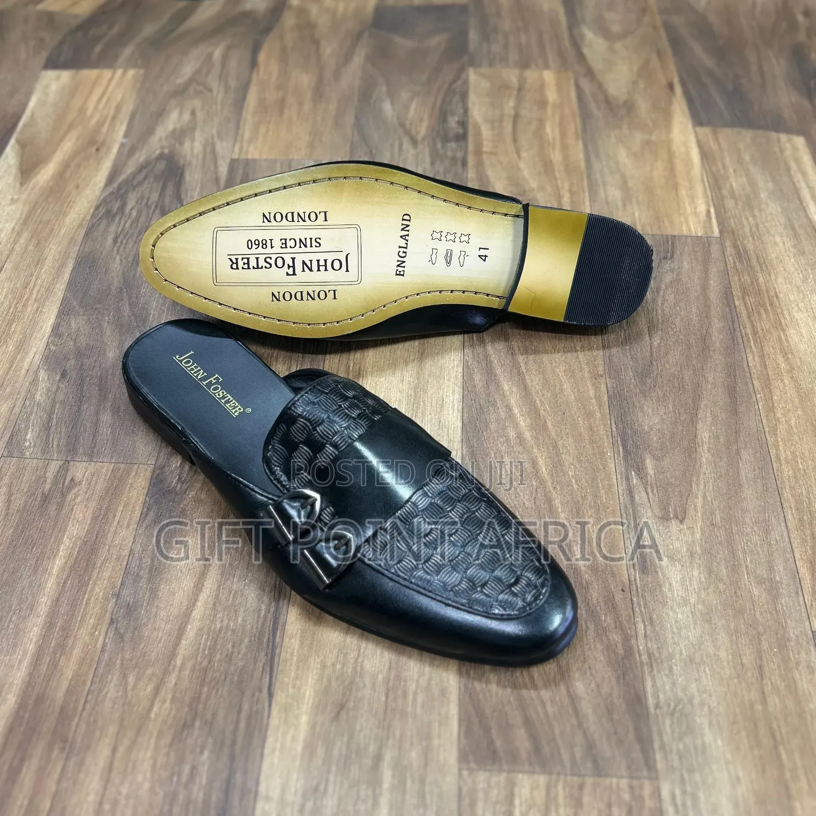 Black John Foster Leather Mules