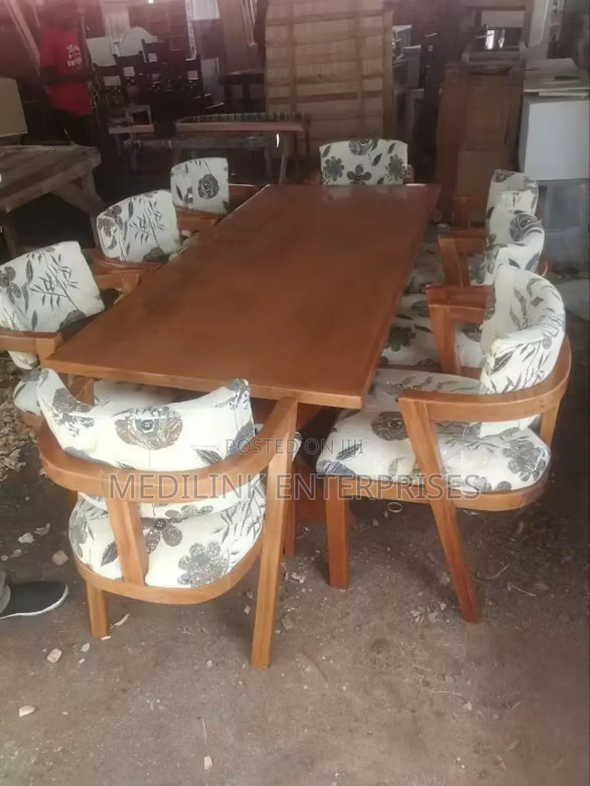 8-Seater Wooden Upholstered Dinner Table Set