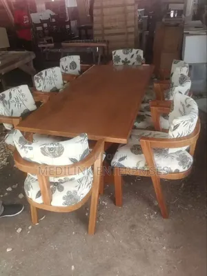 8-Seater Wooden Upholstered Dinner Table Set