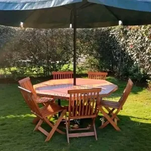 Wooden Foldable Chairs 6 6-Seater Umbrella Shades
