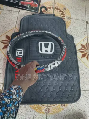 2in1 Honda Branded White Logo Floor Mats With Steering Wheel Cover