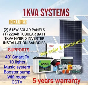1kva Off-Grid Solar System - 220ah Tubular Battery - (2)515w Solar Kit