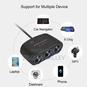 3-in-1 Dual Usb 120w Car Cigarette Lighter Splitter 12v