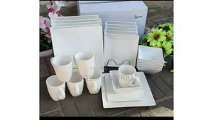 24 PCS Square Dinner Set,6 Cups,6 Plates ,6 Side Plates, 6 Bowls