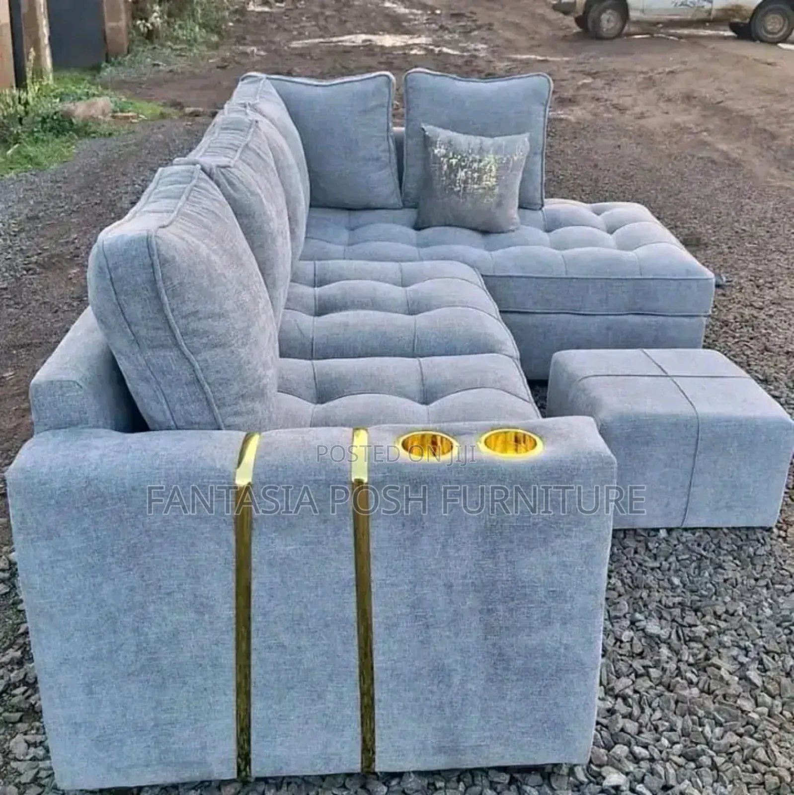Beige L-Shaped Lounge Sofa - Free Delivery