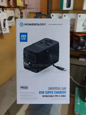 Powerology Universal Gan 85w Super Travel Charger Adapter.