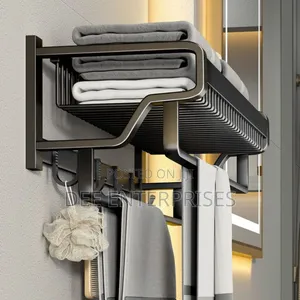 Bathroom Wall Mounted Towel Rack Accessory With Hooks