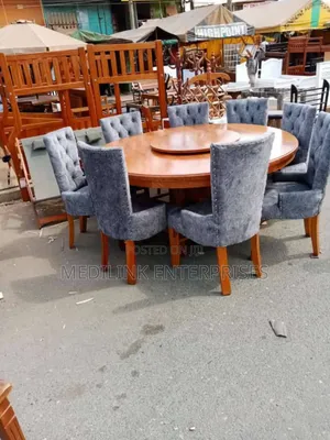 Wooden Upholstered 8-Seater Round Dinning Table Set