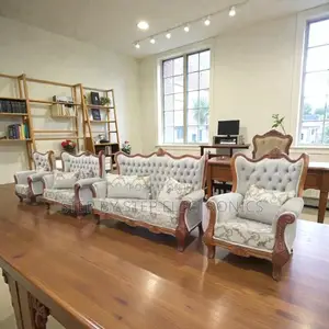 Hand Carving Antique Design 7 Seater Ex-Uk Elegant Fabric Sofa Set