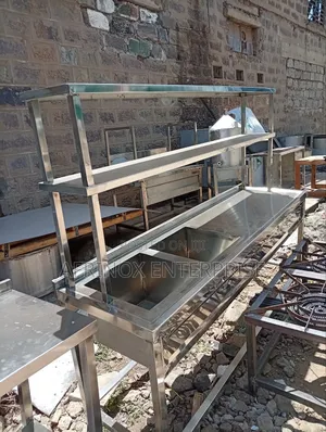 Double Sink, Stainless Steel With Overhead Shelves