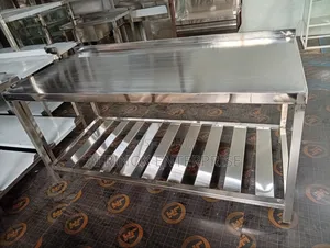 5ftsstainless Table, Kitchen Worktop Table With Rails Under Shelf