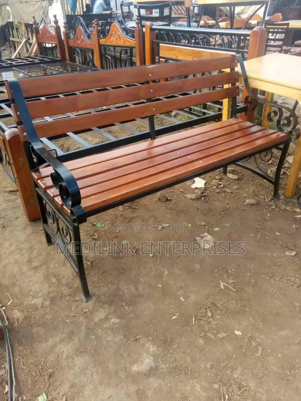 Wooden Mahogany Metallic Bench