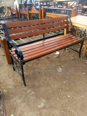 Wooden Mahogany Metallic Bench