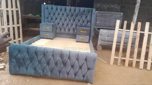 Gray Buttoned Chester Bed With Side Drawers