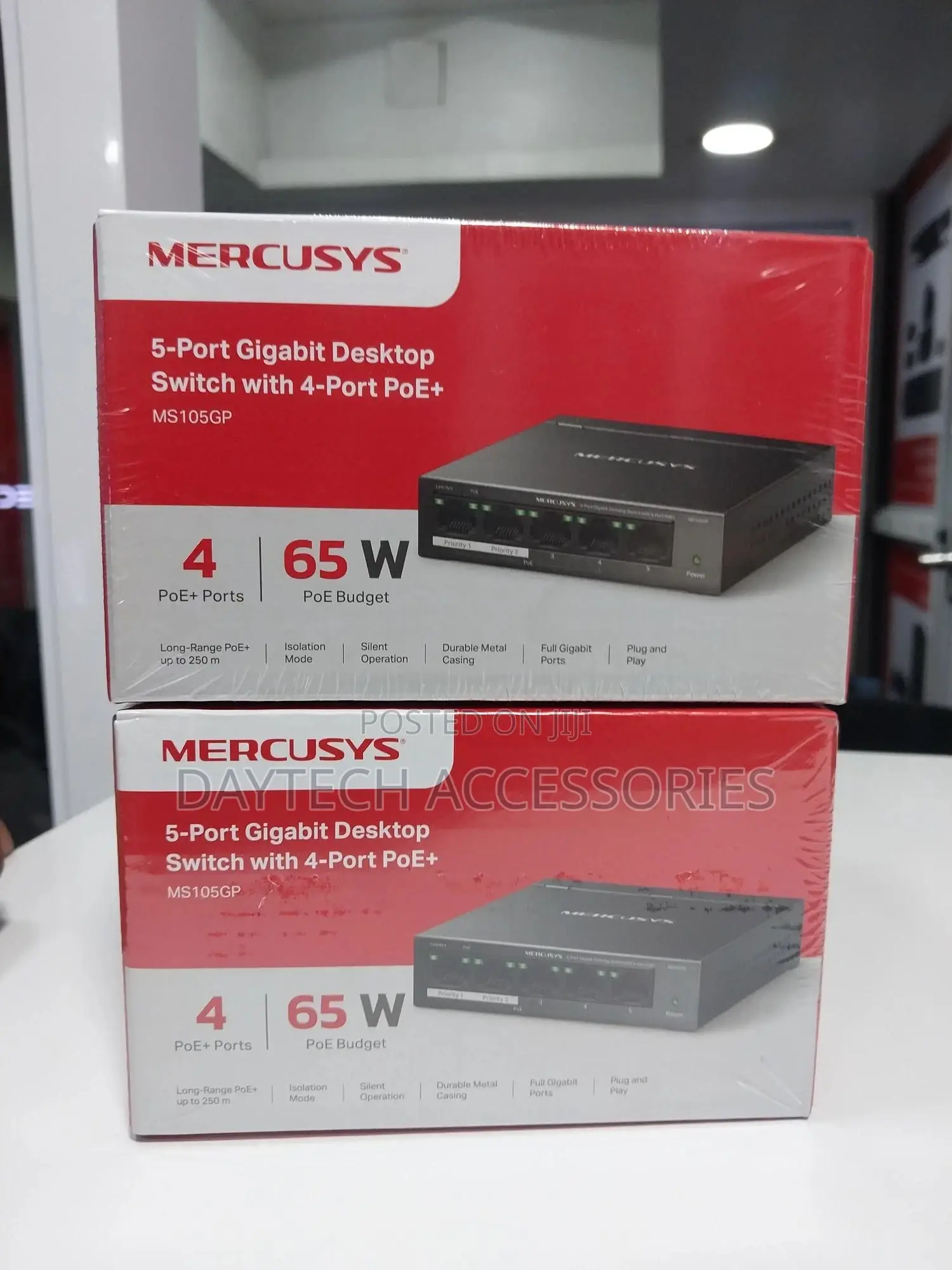 A Mercusys 5-Port Gigabit Desktop Switch With 4-Port Poe+ (Ms105gp).