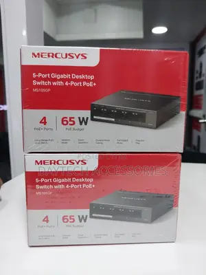 A Mercusys 5-Port Gigabit Desktop Switch With 4-Port Poe+ (Ms105gp).