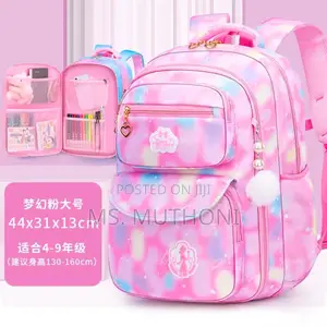 Girls Multiple Pockets Gradient Pink School Bags