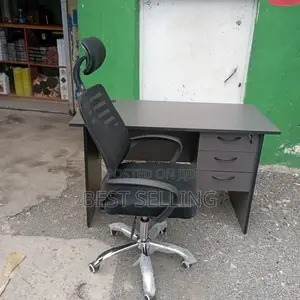 Dark Grey Office Desk and Headrest Chair