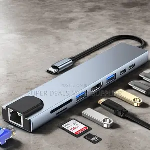 8 in 1 Usb C Hub Adapter With Hdmi, Ethernet, Usb Ports and Cardreader
