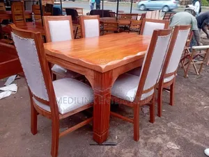 6-Seater Mahogany Upholstered Dining Table Set
