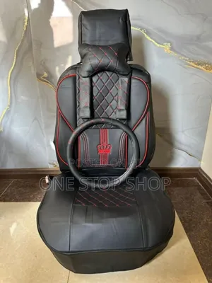 Black 5 Seater Leather Seat Covers With Steering Cover+Neck Pillow