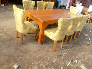 Mahogany Solid Upholstered Chairs 8-Seater Dinning Table Set