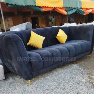 3-Seater Navy Velvet Sofa With Gold Legs