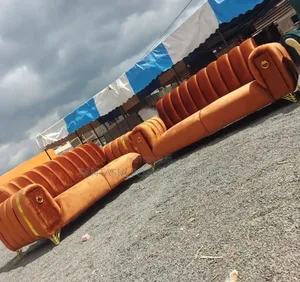6 Seater Stunning Comfy Velvet Orange Sofa - Free Delivery