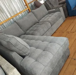 5 Seater Grey Tufted L-Shaped Sofa - Pay on Delivery
