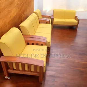 Wooden Upholstered 6-Seater Open Sofa Set