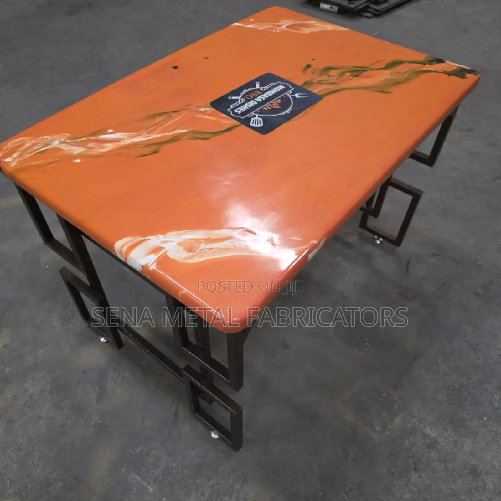 Orange Restaurant Table With Unique Copper Metal Frame