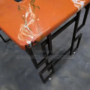 Orange Restaurant Table With Unique Copper Metal Frame