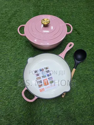 Pink Enameled Cast Iron Cookware ; Dutch Oven Shallow Frying Pan,