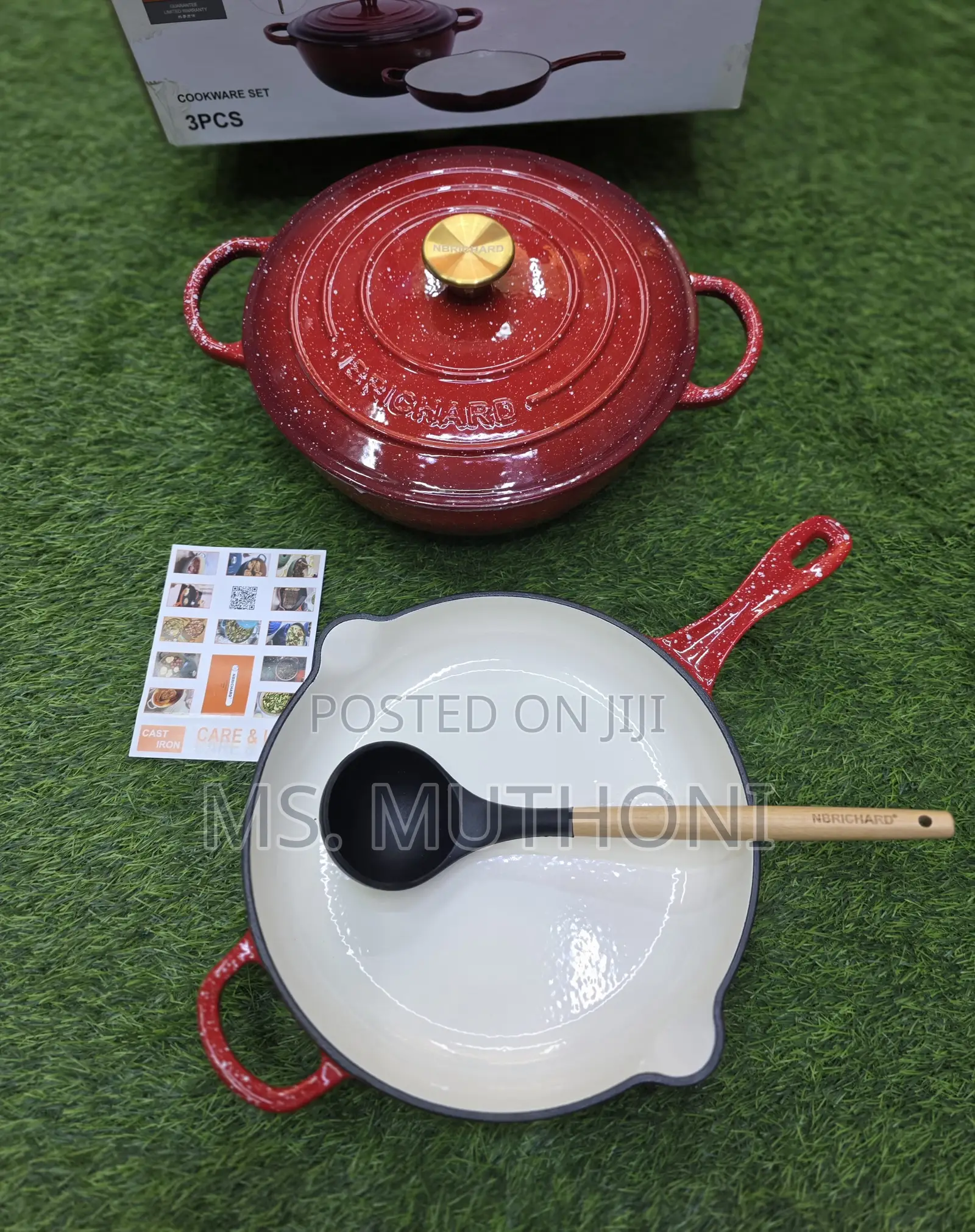 Marble Red 3 Piece Enamel Cast Iron