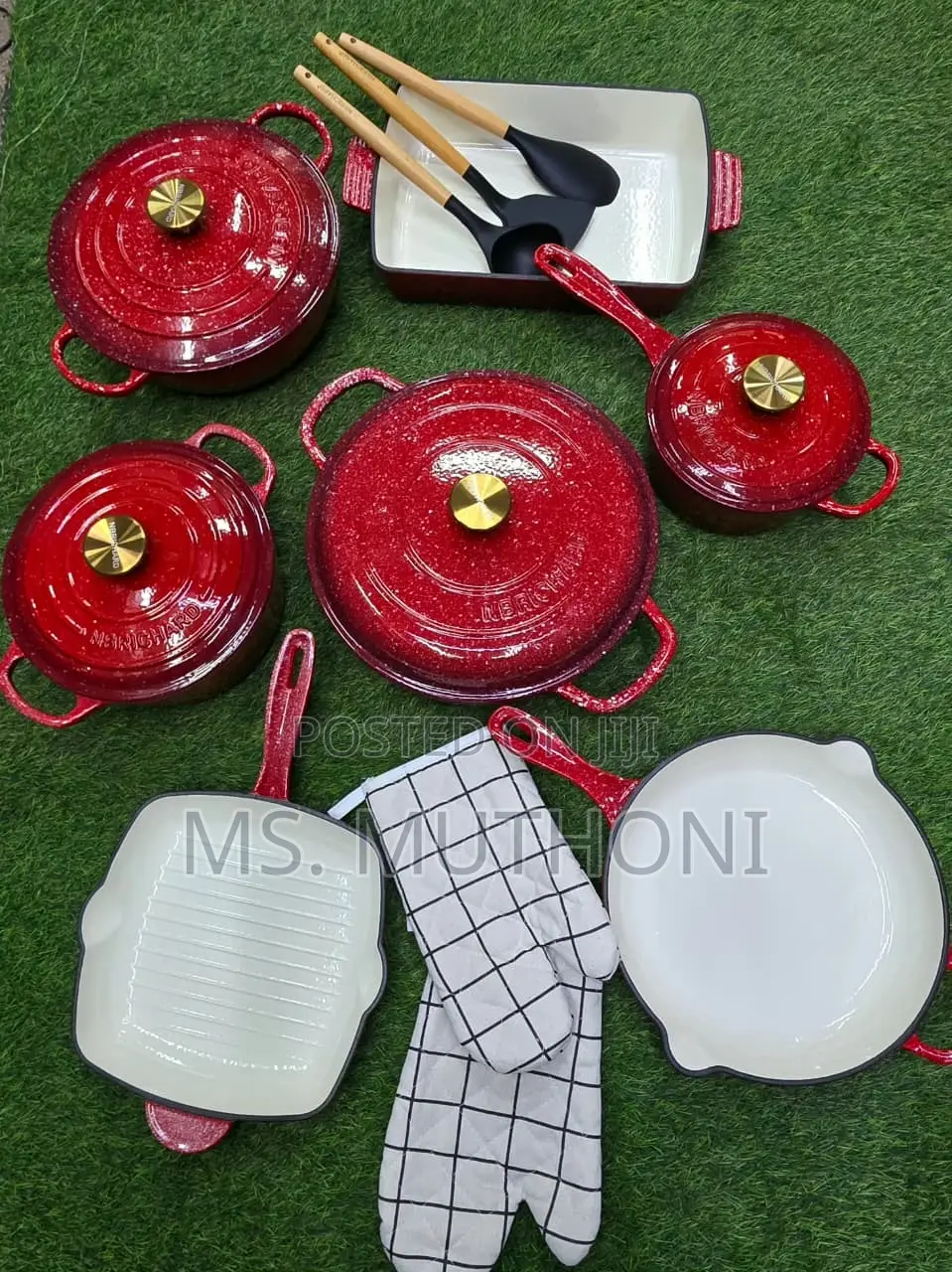 Marble Red 12 PCS Enamel Cast Iron Cooking Pots*