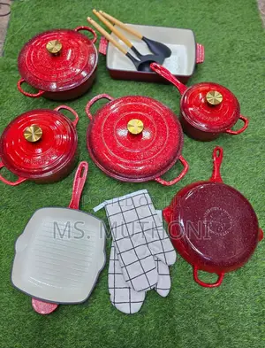 Marble Red 12 PCS Enamel Cast Iron Cooking Pots*