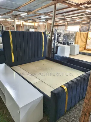 5x6 Navy Blue Bed With Gold Trim
