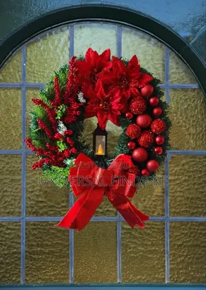 Christmas Front Door Wreath Artificial Red Berry Grass Bow 30cm