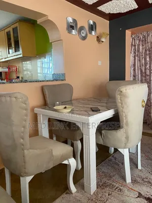 4-Seate Upholstered Marble Dinning Table Set