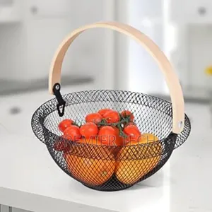 29cm Brim Rounded Mesh Fruit Basket With Bamboo Handle
