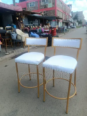 Modern High Bar Chairs, White and Gold