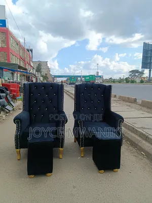2 Black King Chairs and 2 Stools 