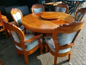 6-Seater Antique Chairs Solid Top With a Revolver Dinning Table Set