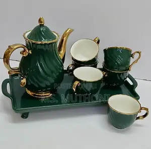 Green 8pcs Nordic Luxury Teacup Set Ceramic With Tray