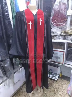 Dignified Purple Pastor's Robe / Pulpit Gown With Cross Stole