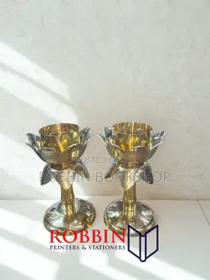 Pair of Elegant Golden Flower-Design Candle Holders