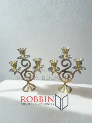Pair of Ornate 5-Branch Candelabras - Gold/Silver Tone