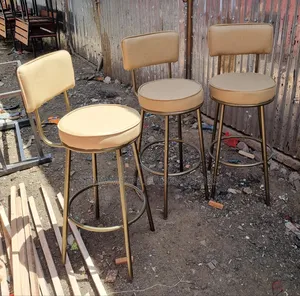 Modern Beige Fabric Bar Stool, Powdercoated Metal Frame and Backrest.