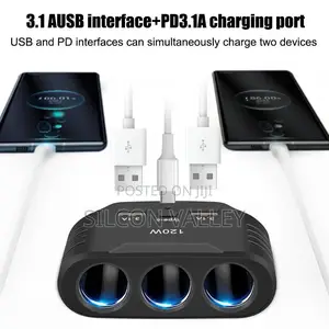 3 in 1 Usb Socket 120w Car Cigarette Lighter Splitter 12v Fast Charger