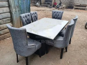 6dseater Marble Upholstered Dinner Table Set